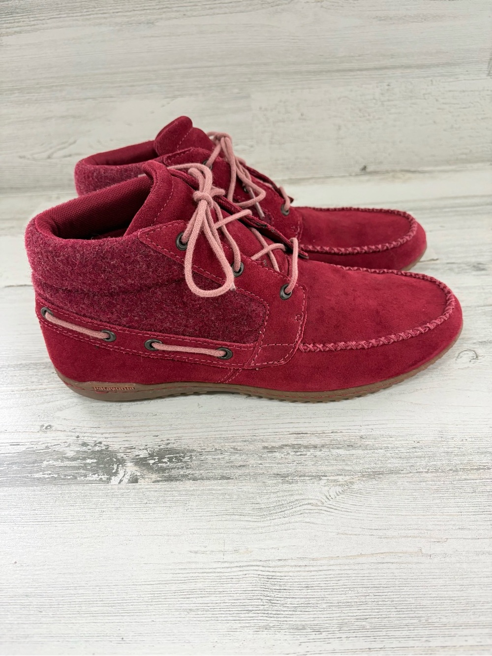 Patagonia Women’s Size 9 Suede/Hemp Ankle Boot Moccasin Lace Up In Waxed Red